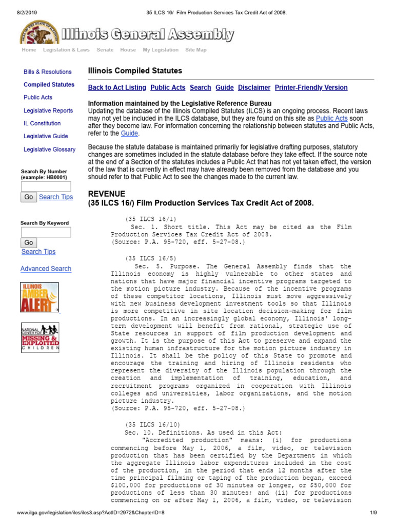 35 ILCS 16 - Film Production Services Tax Credit Act of 2008 | PDF ...