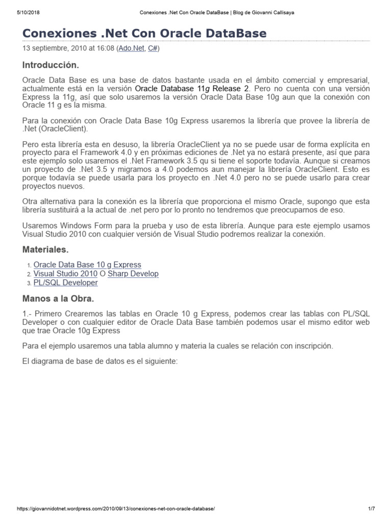 Conexiones .Net y Oracle DB | PDF | Bases de datos | Oracle Corporation