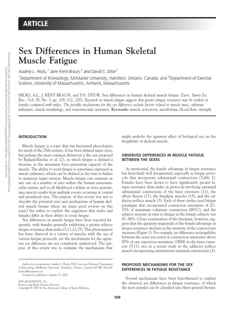 Sex Differences in Human Skeletal Muscle Fatigue.4 | PDF | Skeletal ...