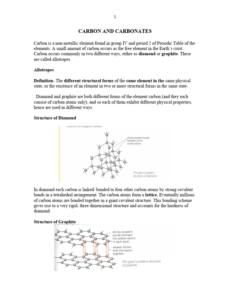 Role of Carbon in Diamond and Graphite | PDF | Carbon | Carbonate