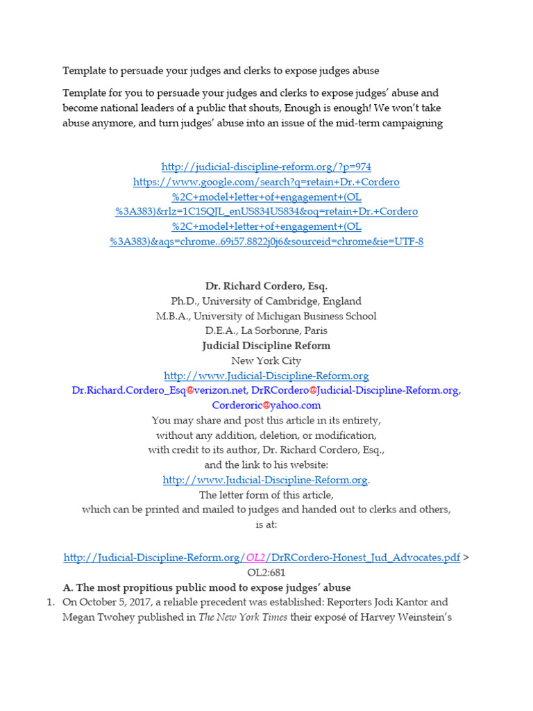 Template To Persuade Your Judges and Clerks To Expose Judges Abuse ...