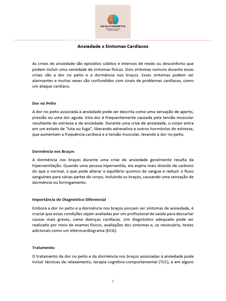 Ansiedade e Sintomas Cardíacos Comuns | PDF | Ansiedade | Coração