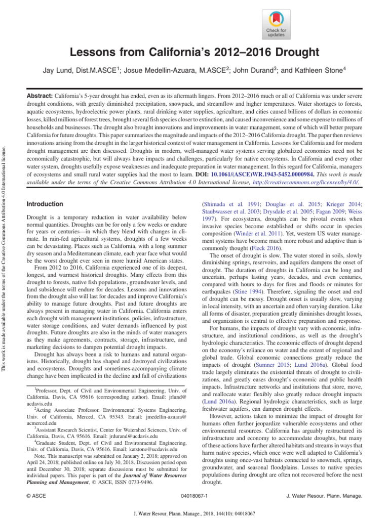 Lund Et Al 2018 Lessons From California S 2012 2016 Drought | PDF ...