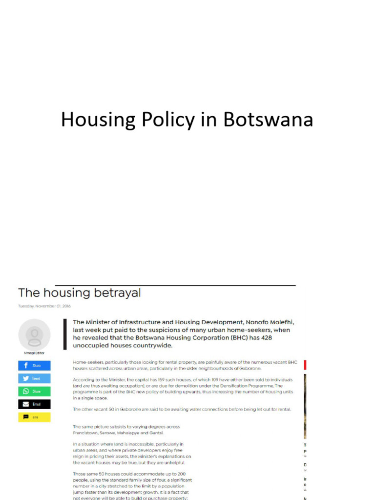 Botswana Housing Policy Overview | PDF | Housing | Policy