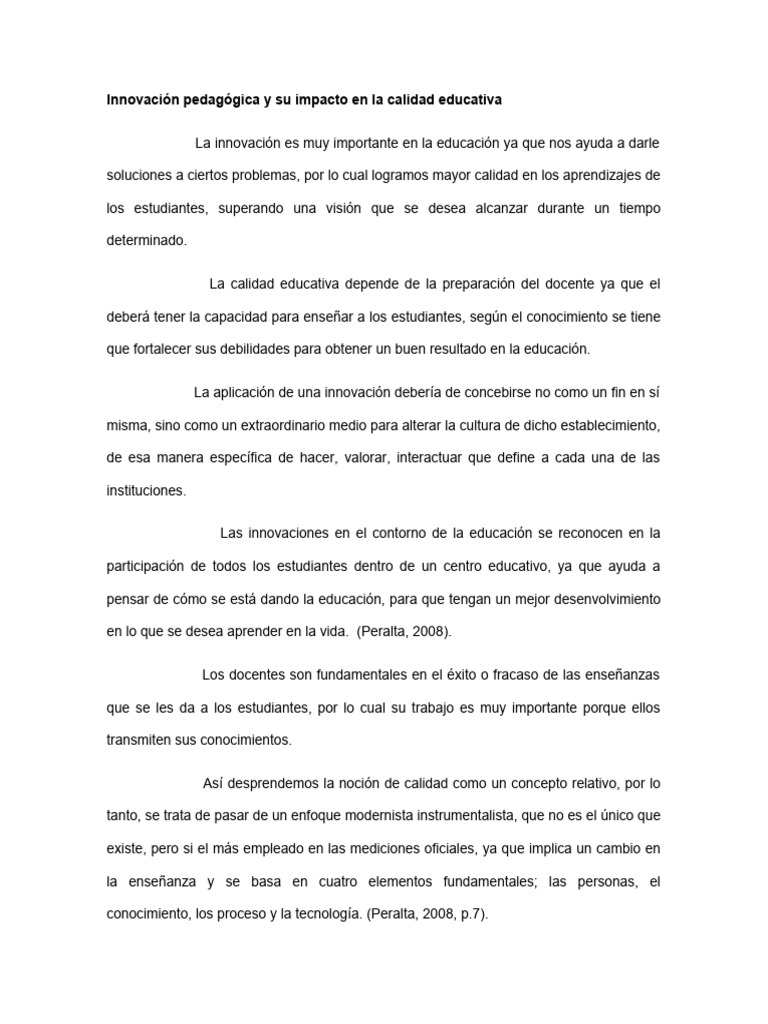 Innovación Pedagógica y Su Impacto en La Calidad Educativa Jaime Gomez ...