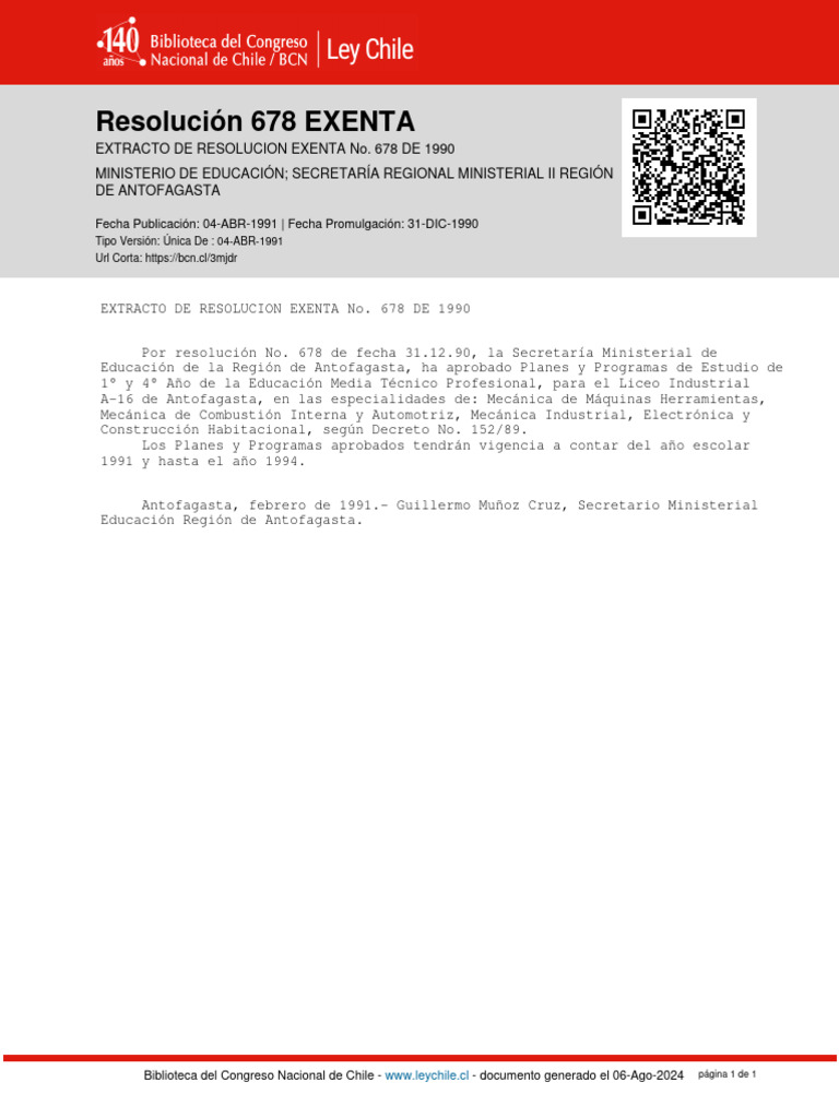 Resolucion-678 EXENTA - 04-ABR-1991 | PDF