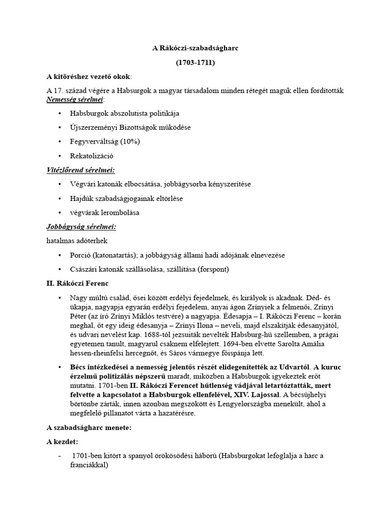 A Rákóczi Szabadságharc | PDF