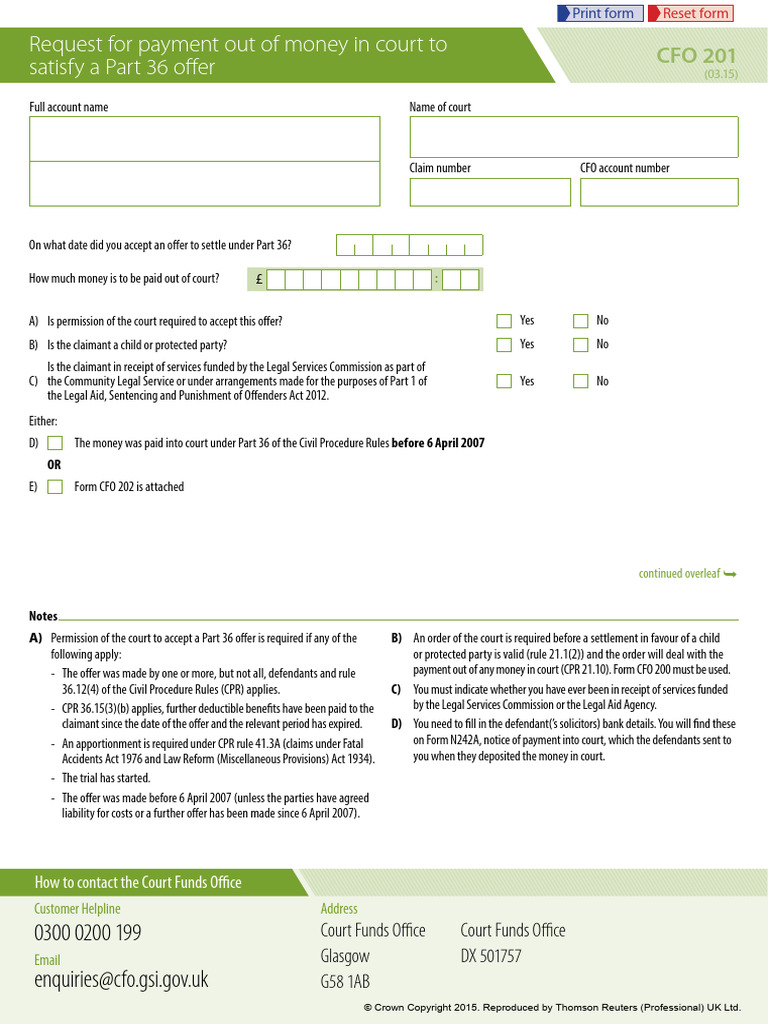 Part 36 Payment Request Form Guide | PDF | Settlement (Litigation ...