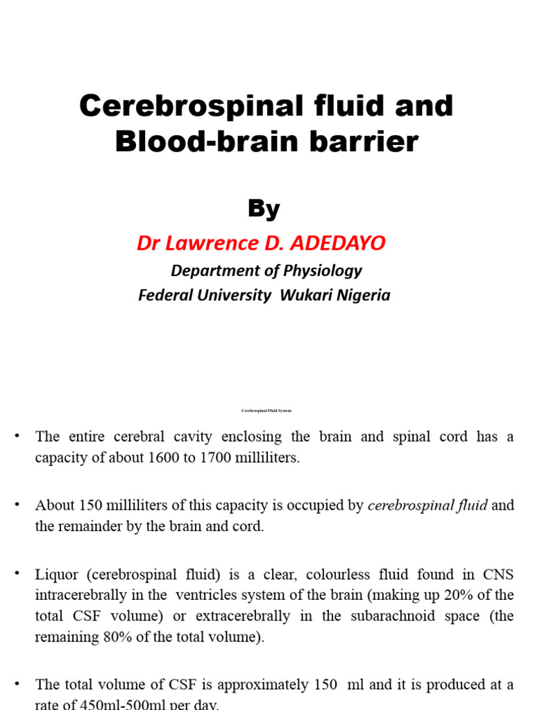 Cerebrospinal Fluid and Blood Brain Barrier | PDF | Cerebrospinal Fluid ...