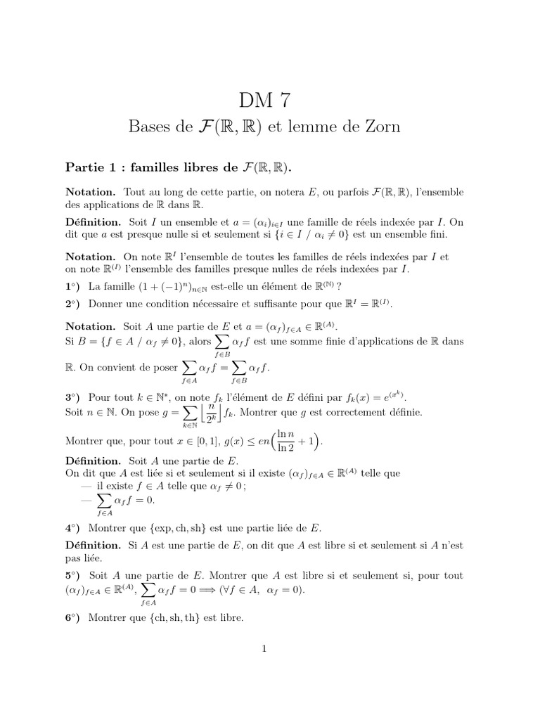 Bases de F(R, R) et Lemme de Zorn PDF Fonctionnalités et — free download