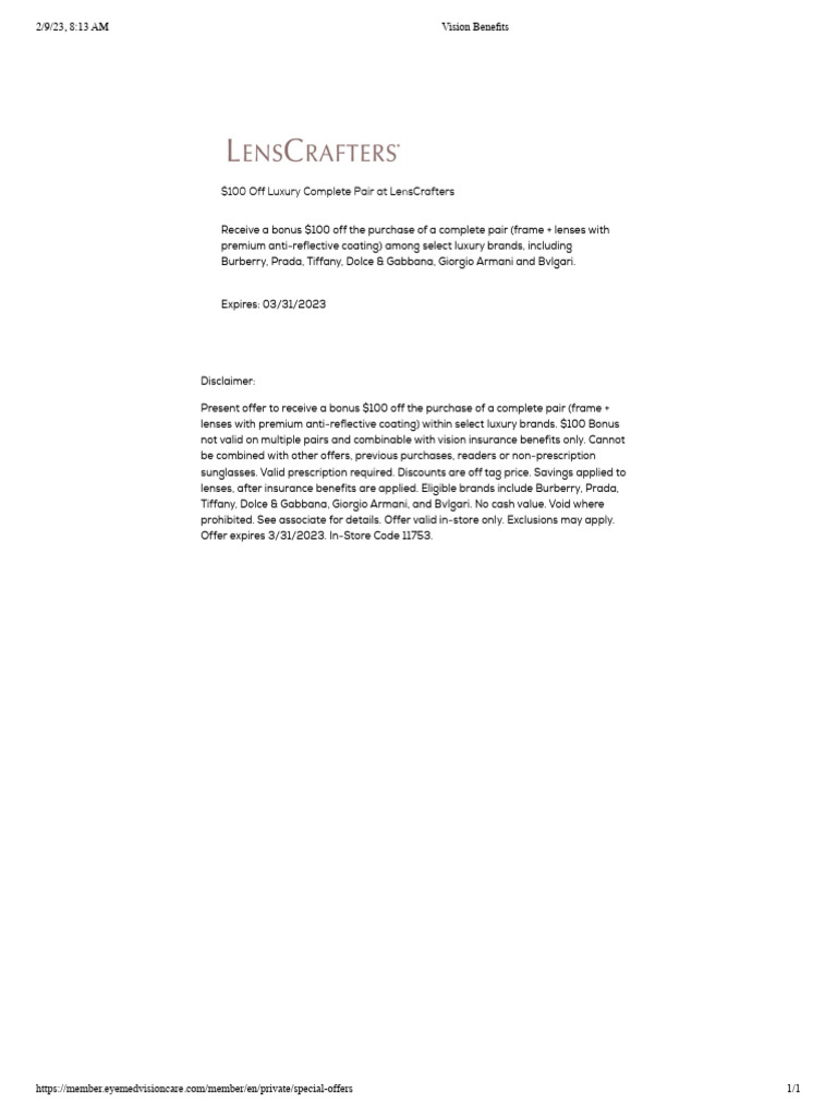 eyemed 100 off lens crafters | pdf