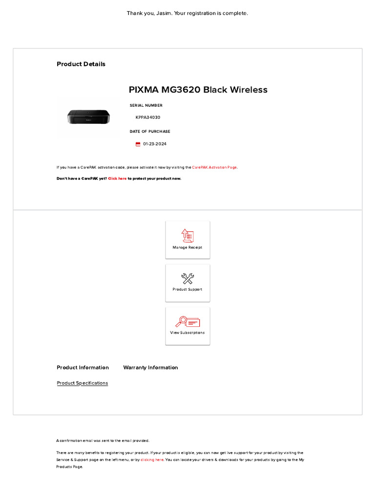 Canon printer registration confirmation pdf