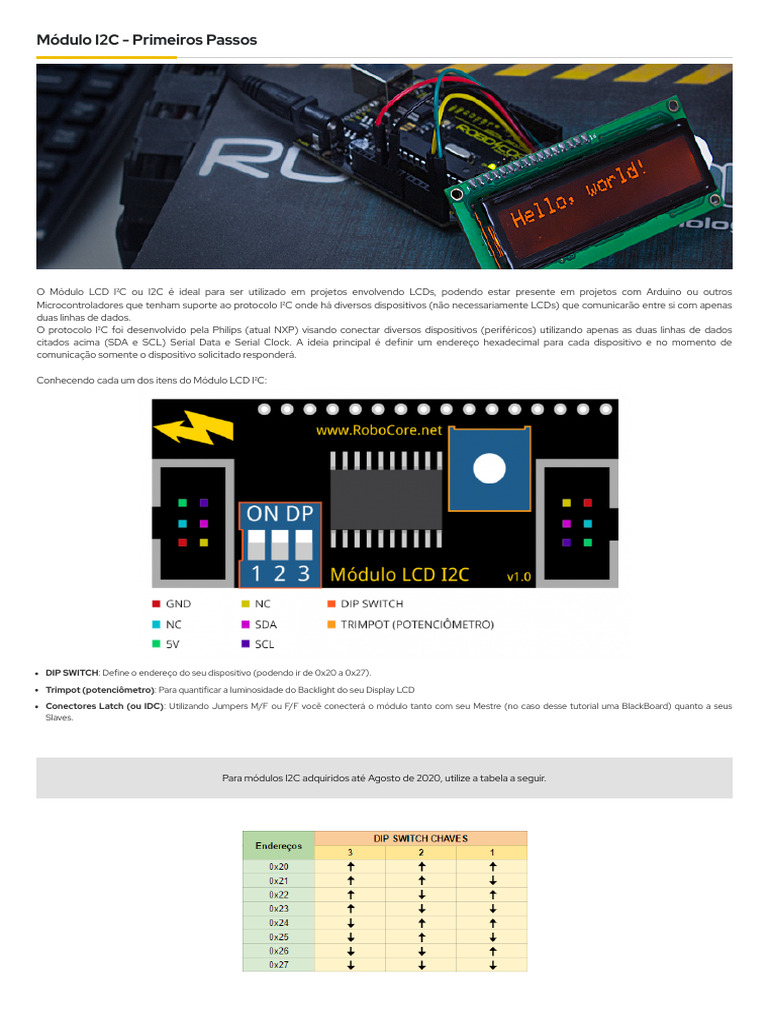 M dulo i2c primeiros passos tutoriais robocore pdf arduino