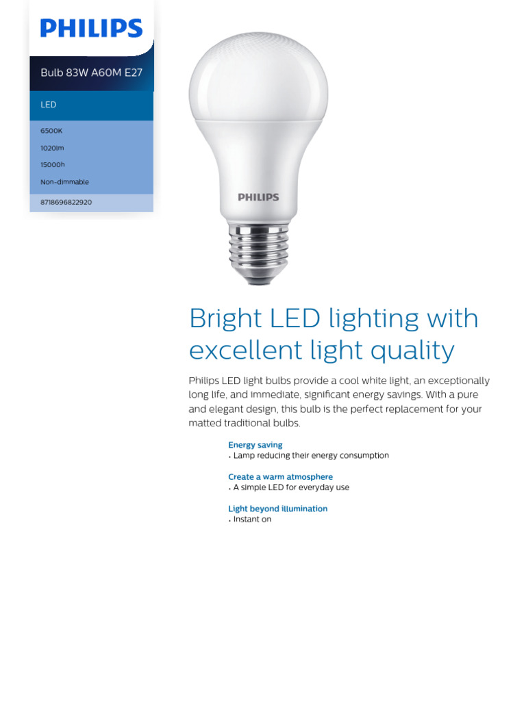 Philips 10W E27 LED Bulb Overview | PDF | Light Emitting Diode | Lighting