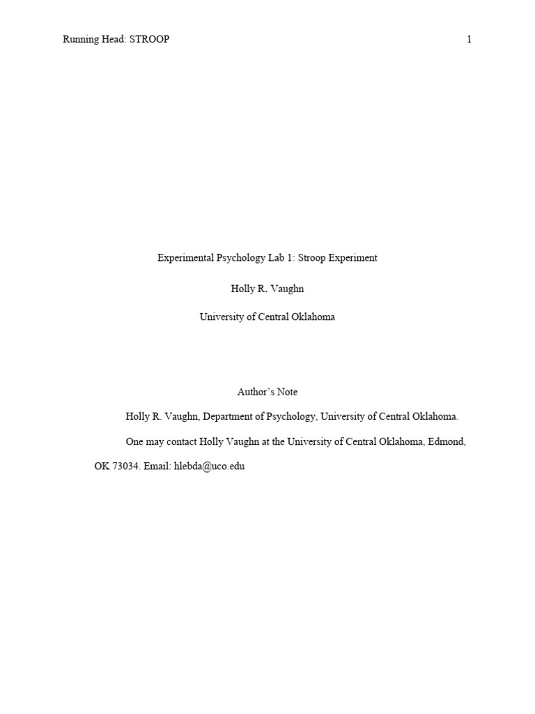 Stroop - First - Rough - Draft 2011 | PDF | Mental Chronometry | Experiment