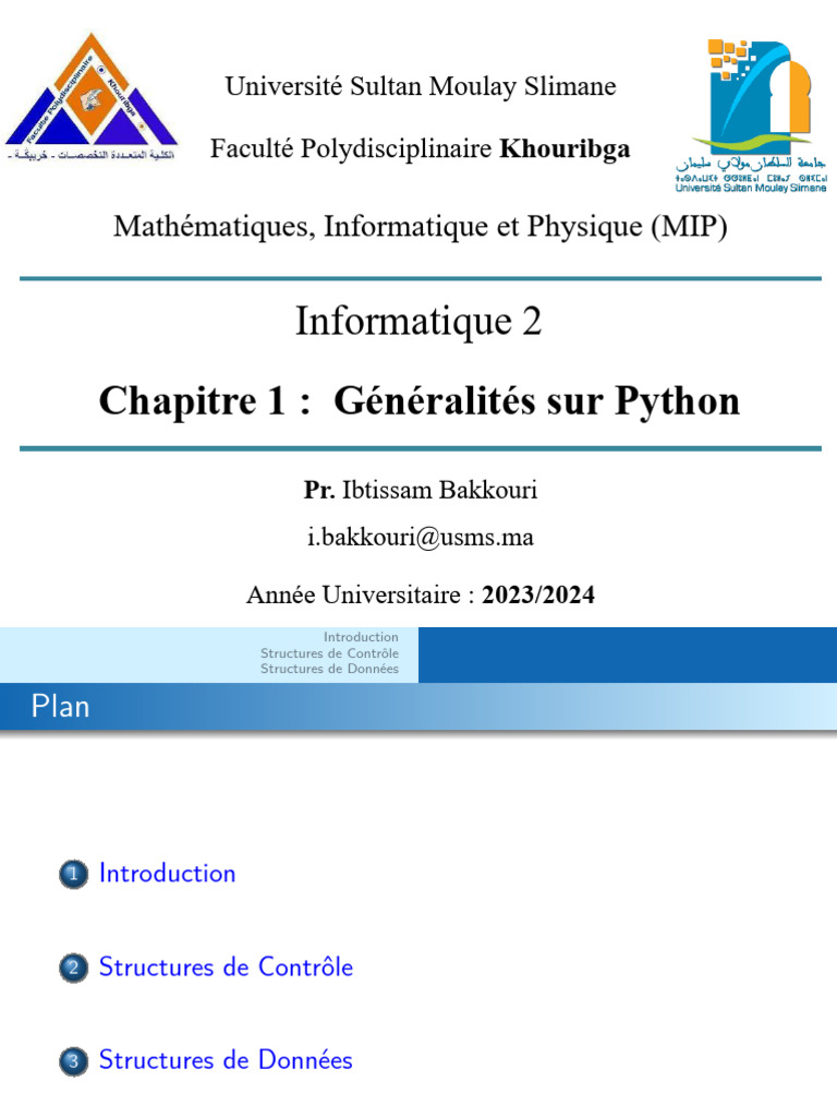 Introduction à Python et ses structures | PDF | Structure de contrôle ...