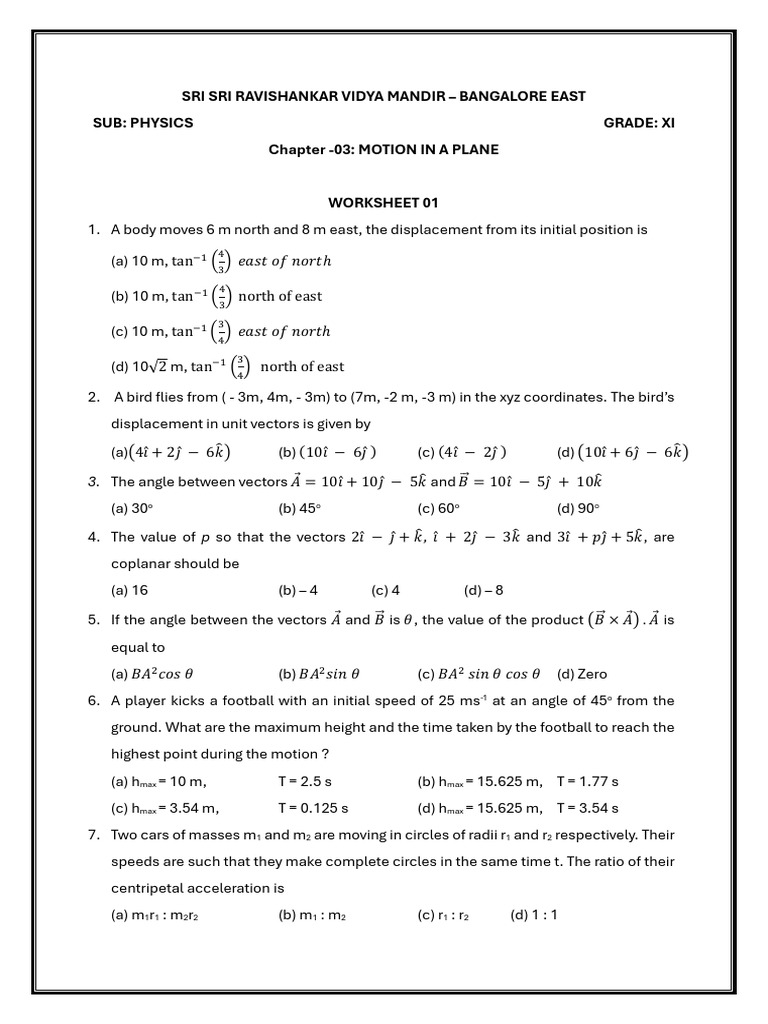 Sri sri ravishankar vidya mandir bangalore east sub physics grade