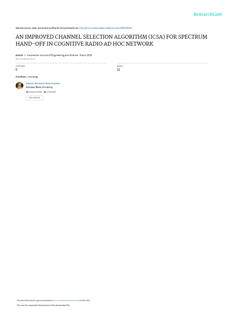 Improved Channel Selection for Cognitive Radio | PDF | Cognitive Radio ...