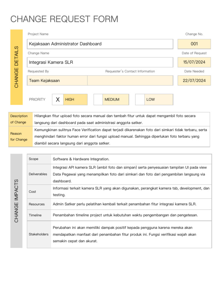 IC Change Request Form Example WORD PDF