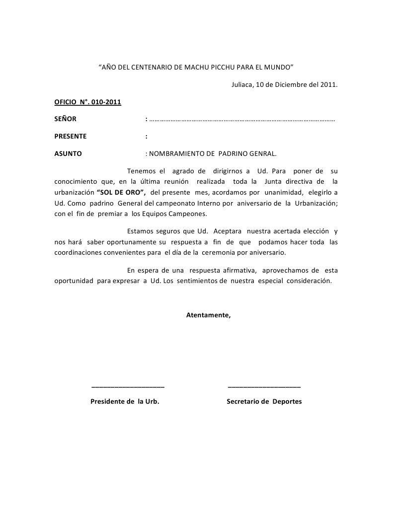 Oficio Nombramiento de Padrino