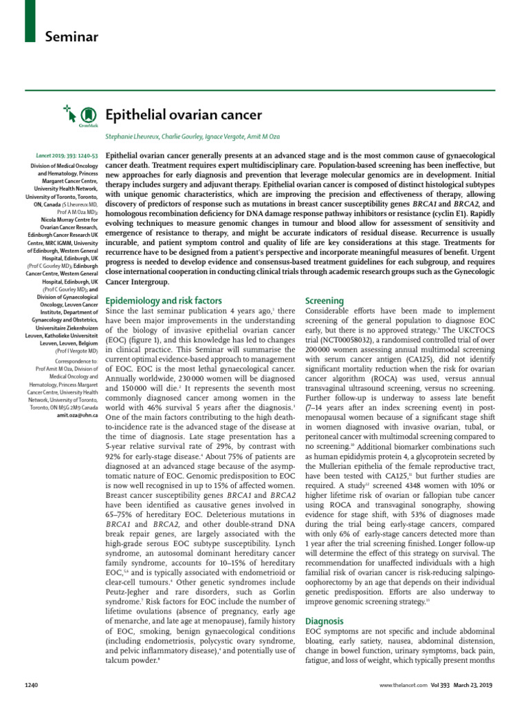 Epithelial Ovarian Cancer Management Guide | PDF | Ovarian Cancer | Cancer
