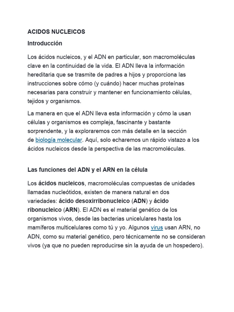 Funciones y Estructura de Ácidos Nucleicos | PDF | Rna | Adn