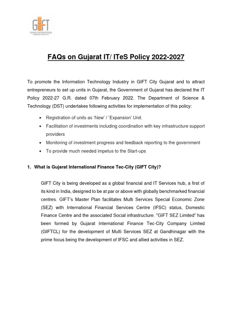 FAQs-on-Gujarat IT-ITeS-Policy 2022-27 | PDF | Outsourcing | Economies