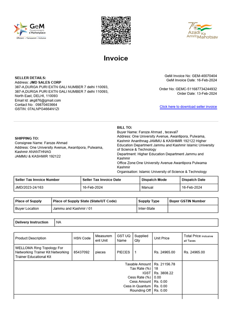 GST Invoice for Networking Kit Purchase | PDF | Invoice | Taxation
