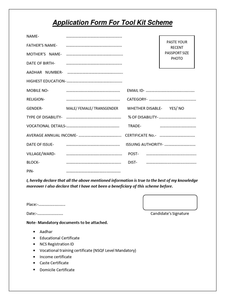 Tool Kit and Study Kit Application Form | PDF | Government And Personhood