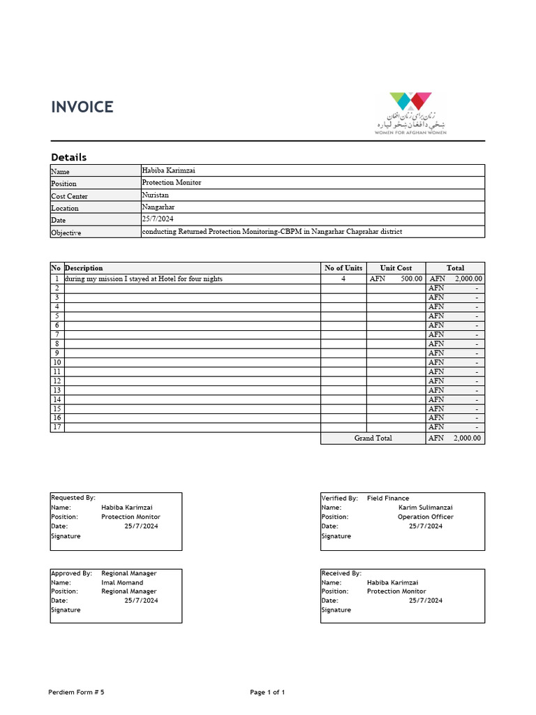 Form #5 - Internal Invoice (Protected) - (21-25) Accomodation | PDF