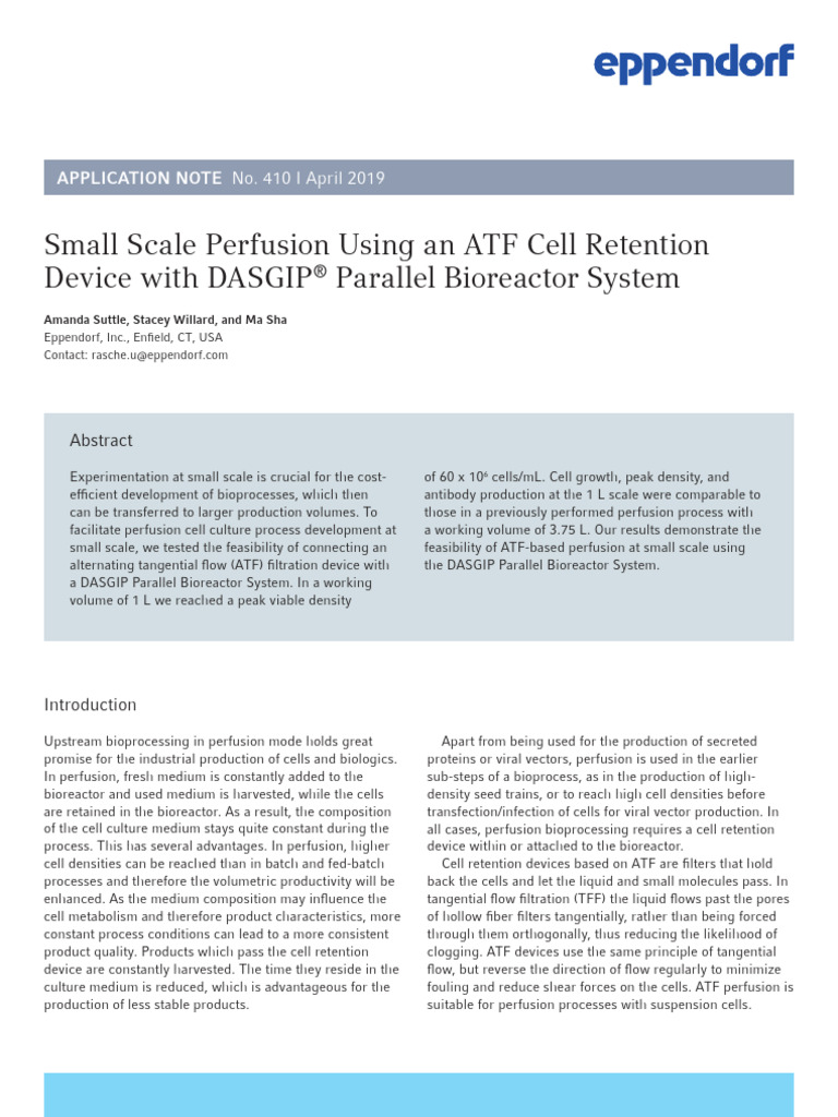 Small Scale ATF Perfusion in Bioreactors | PDF | Filtration | Pump