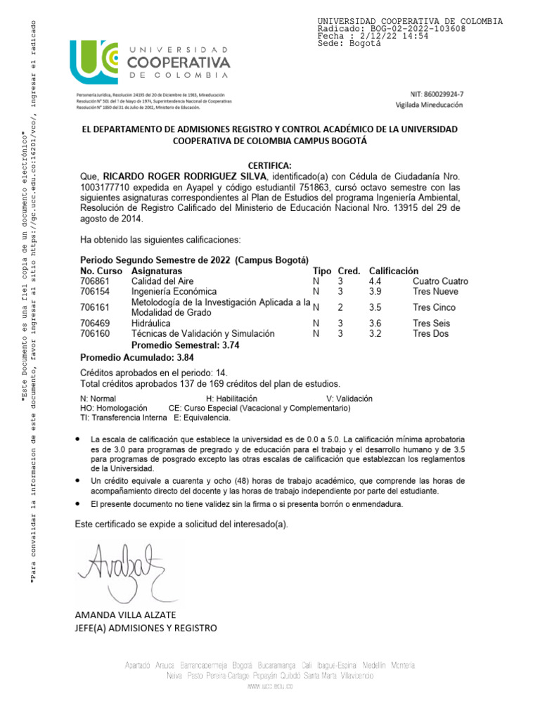 Acta de Grado Ingeniería Ambiental UCC | PDF