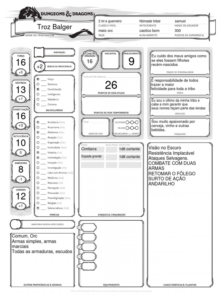 Troz Balger: Guerreiro Nômade Orc | PDF