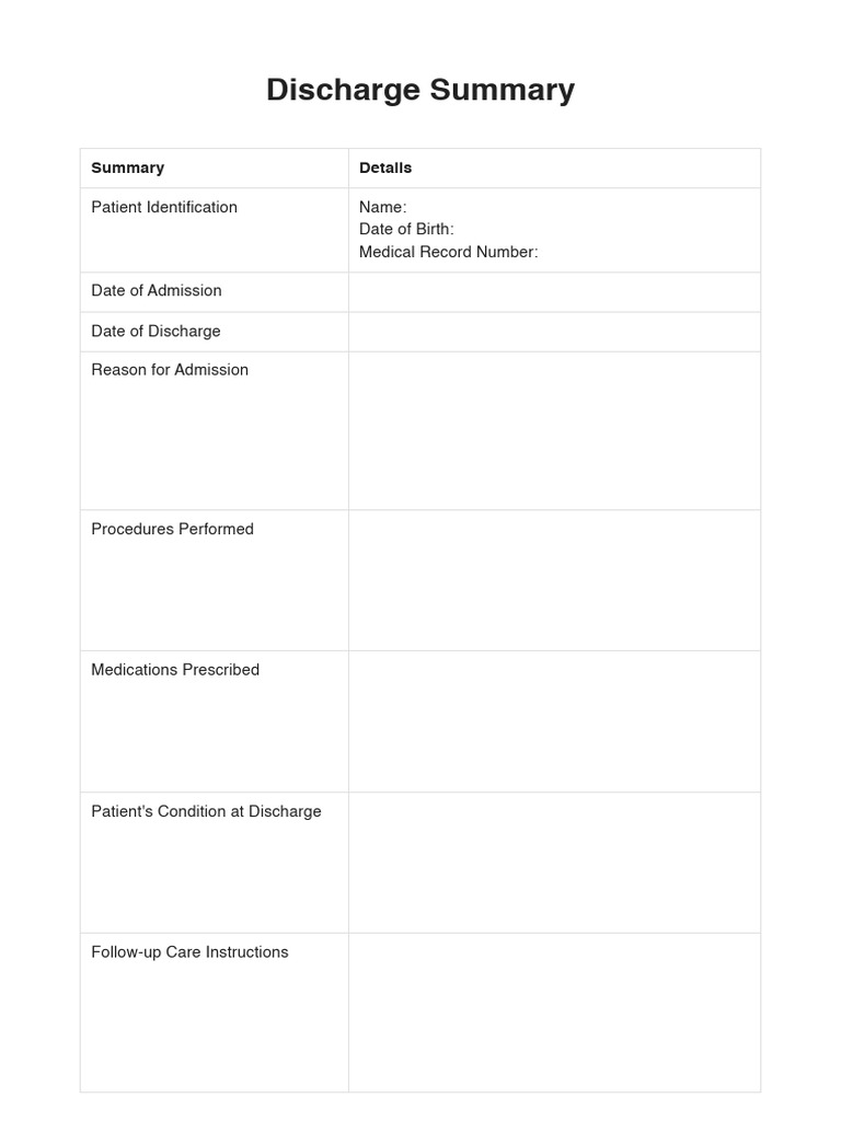 Patient Discharge Summary Template | PDF