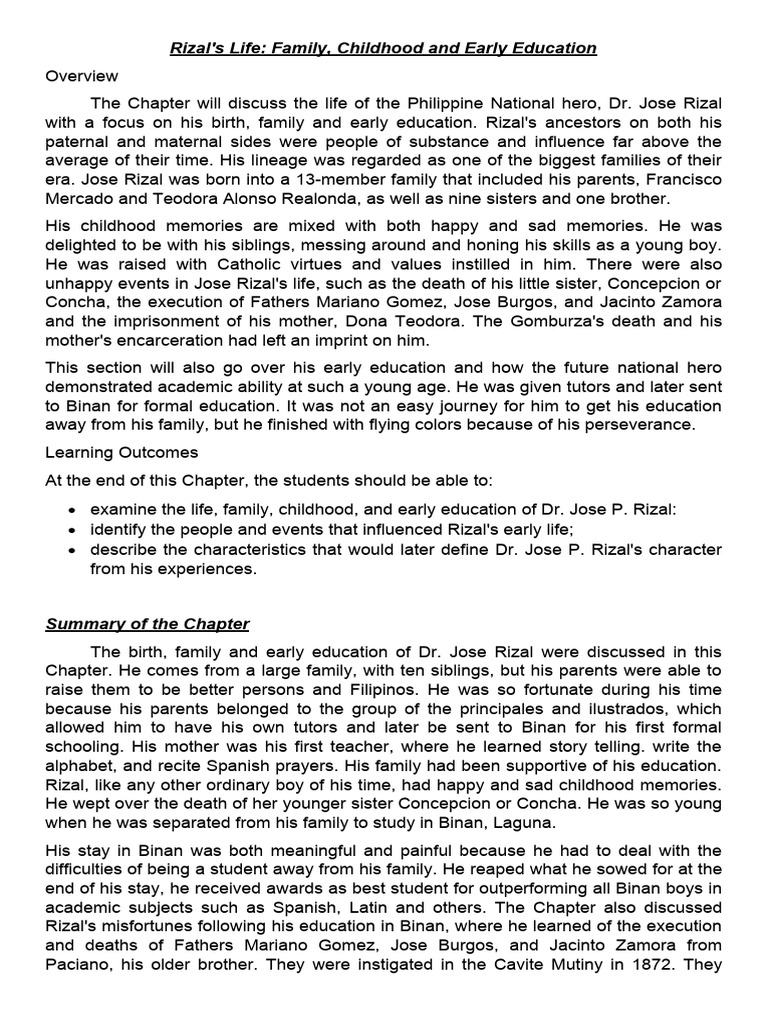Rizals Life Family Childhood and Early Education | PDF