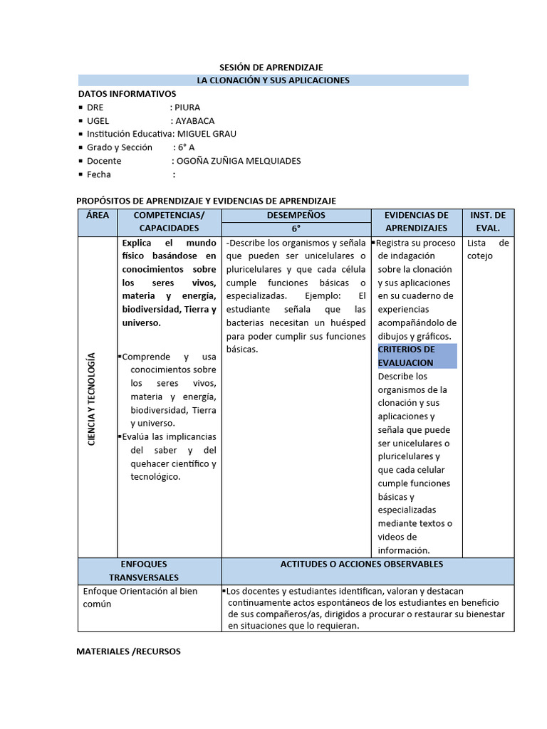 SESIÓN DE APRENDIZAJE 6to grado | PDF | Evaluación | Aprendizaje