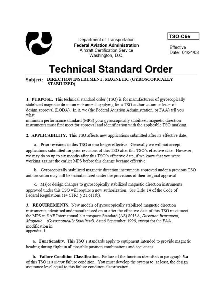 TSO-C6e: Magnetic Direction Instruments | PDF | Computing | Systems ...