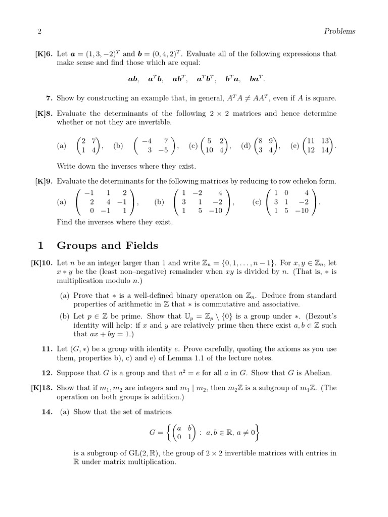 Matrix Operations and Group Theory Problems | PDF | Group (Mathematics ...
