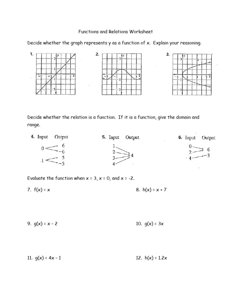 M12S01T01W01 Functions and Relations Worksheet | PDF