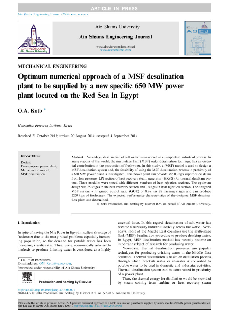 MSF Desalination Design for 650 MW Plant | PDF | Desalination ...
