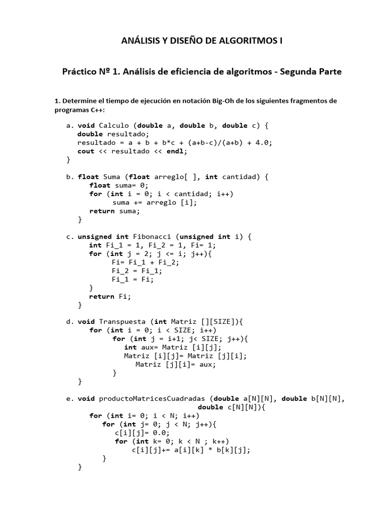 Análisis de Algoritmos en C++ | PDF | C ++ | Informática