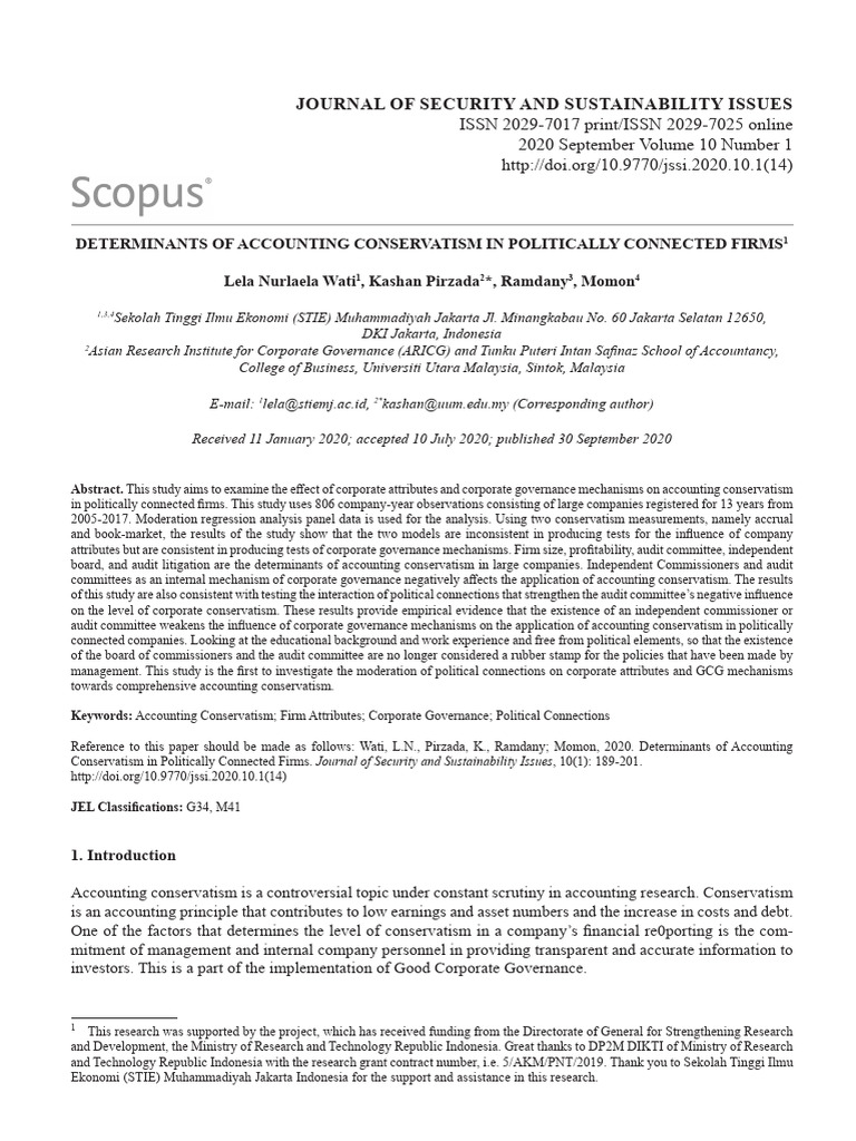 2.1.3 Determinants of Accounting Conservatism in Politically Connected ...