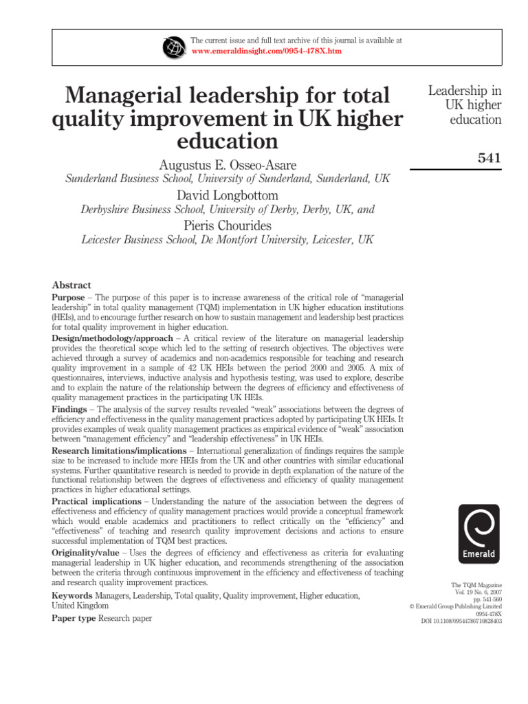 Managerial Leadership in UK Higher Education | PDF | Leadership ...