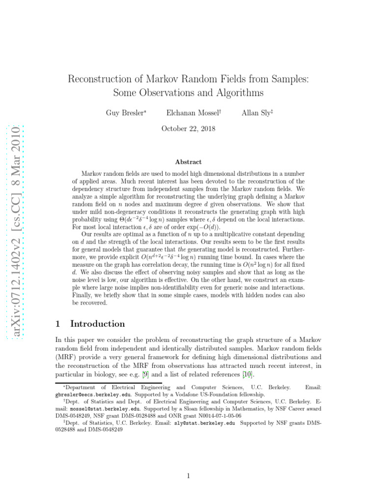 Reconstruction of Markov Random Fields From Samples: Some Observations ...