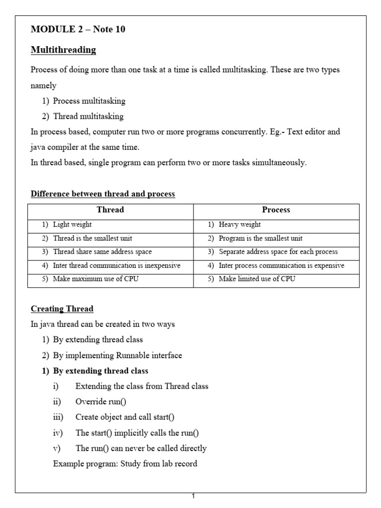 Module 2 note 10 multithreading difference between thread and