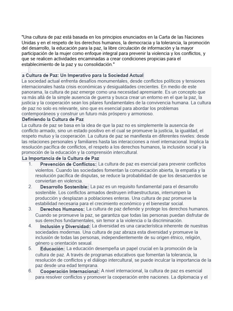 Cultura de La Paz | PDF | Paz | Derechos humanos