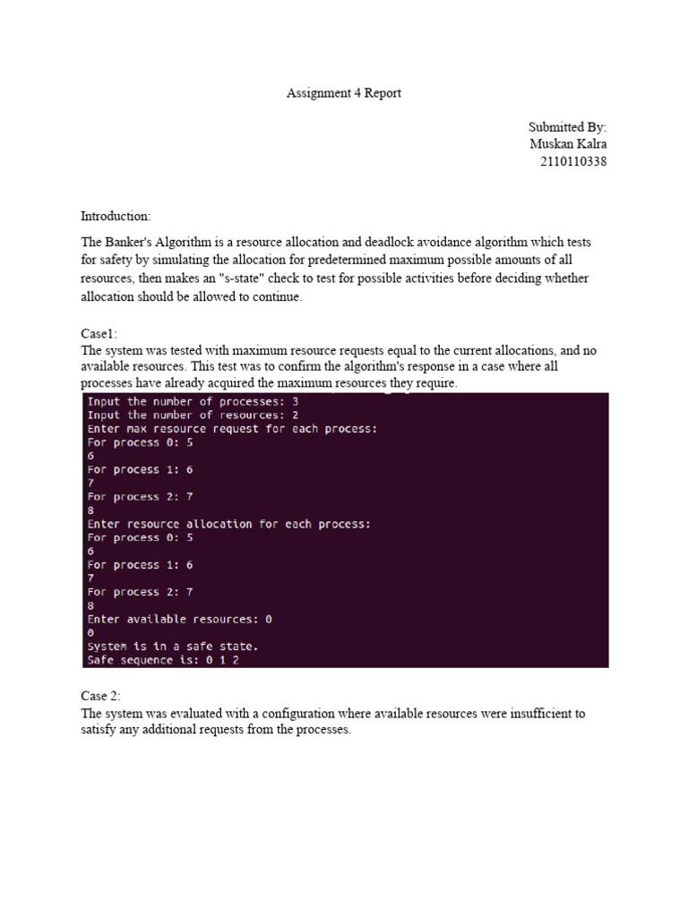 Banker's Algorithm Case Study Report | PDF