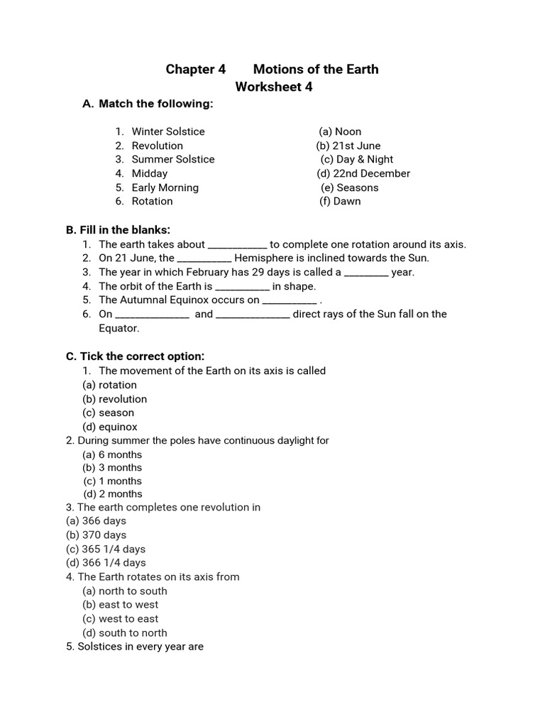 Chapter 4 Motions of the Earth PDF Night Earth