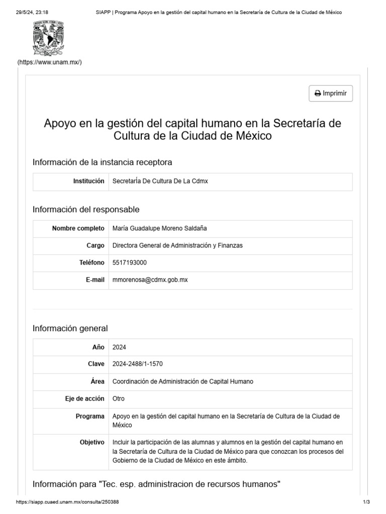 Secretaría de Cultura de La CDMX - Programa Apoyo en La Gestión Del