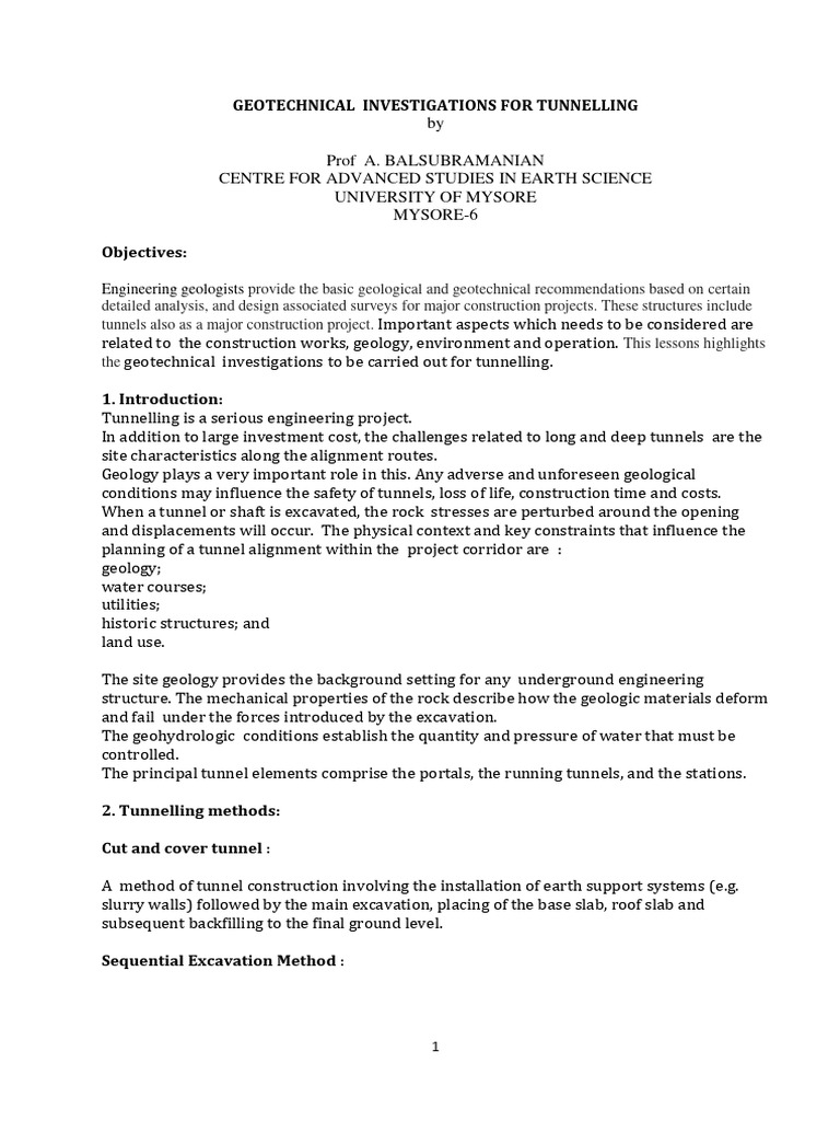 Geo Technical Investigations For Tunnelling | PDF | Tunnel ...